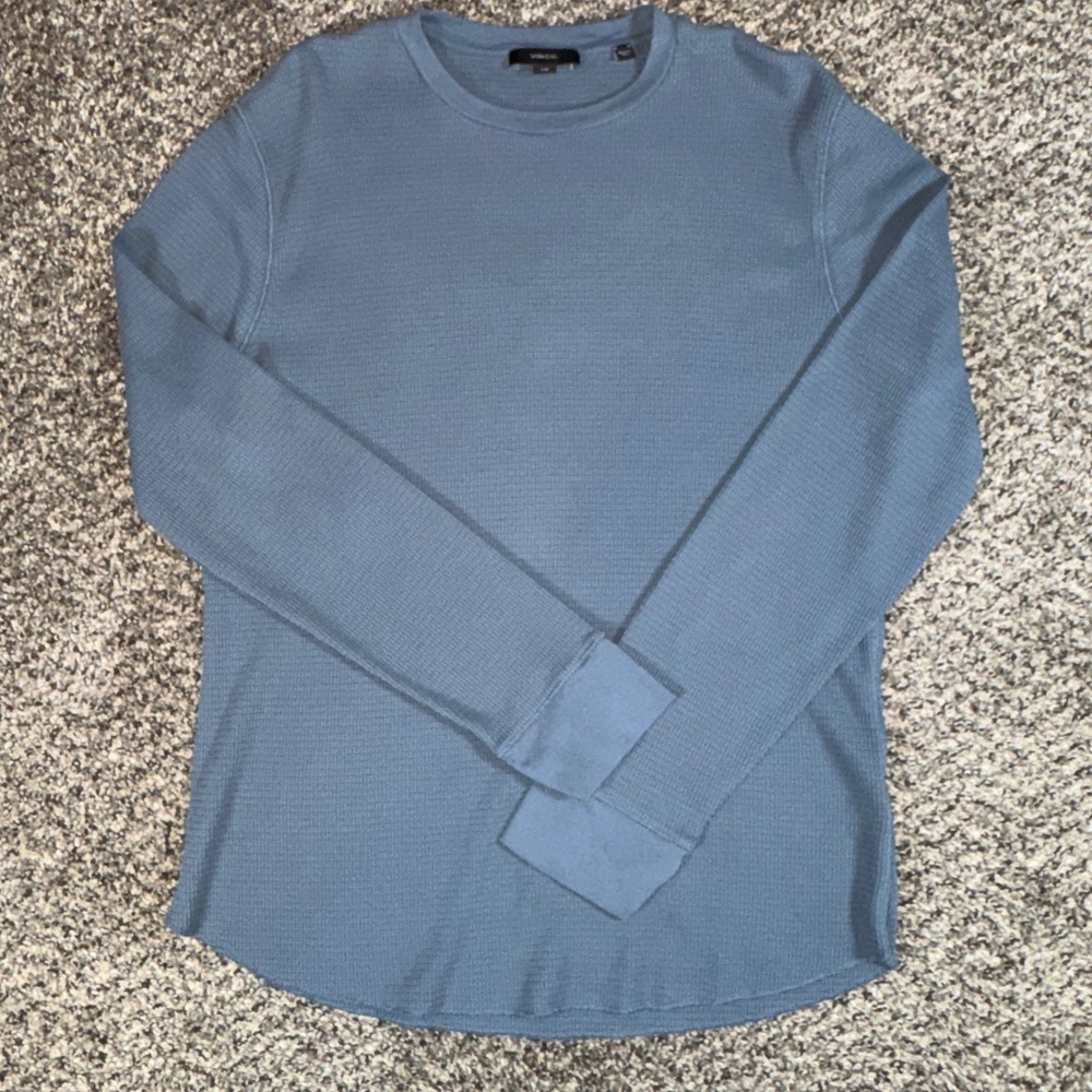 Vince Mens Large Blue Pima Cotton Waffle Knit Long Sleeve Shirt